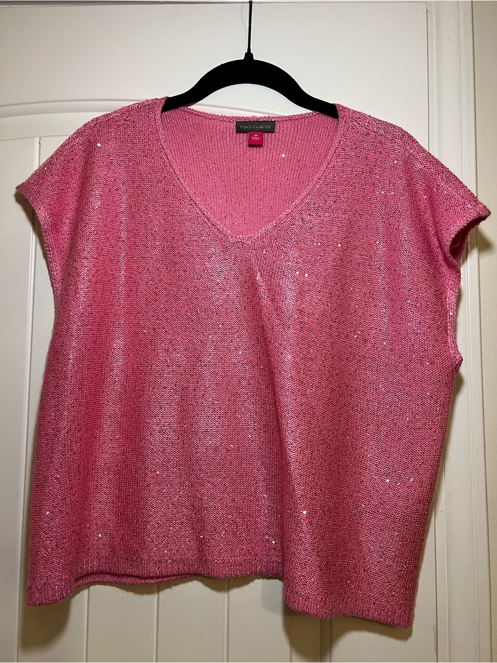 Vince Camuto Pink V-Neck Sparkle Knit Top